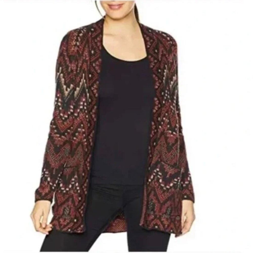 Lucky‎ Brand Ikat Wool Blend Aztec Southwestern Longline Open Cardigan Size M